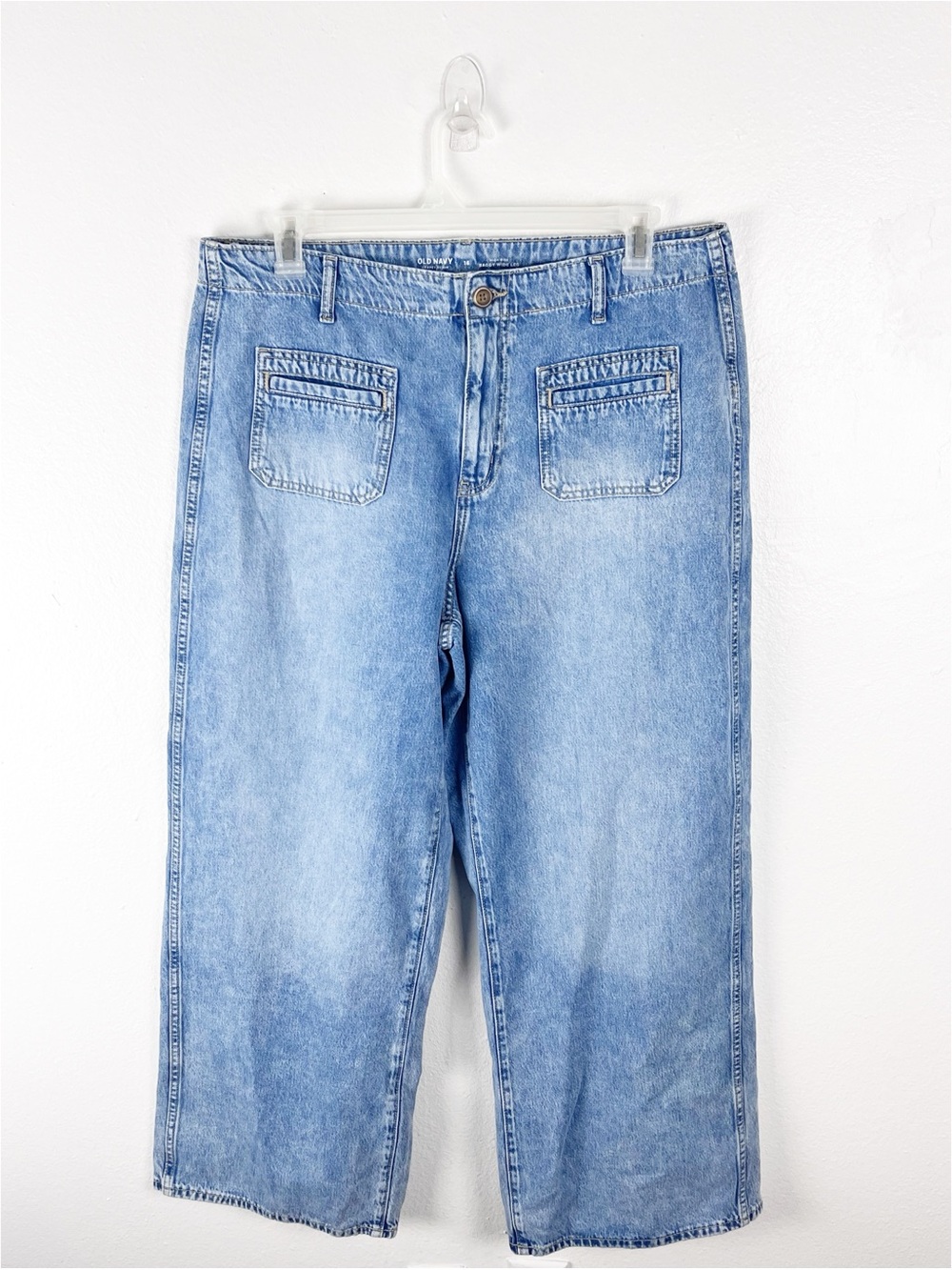 OLD NAVY Blue High Rise Baggy Wide Leg Flat Front Pockets Denim Jeans Size 16